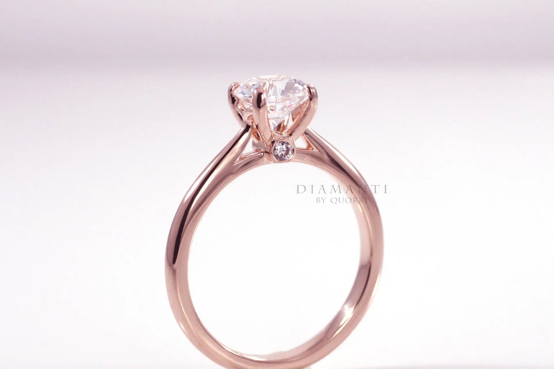 solid 14k rose gold affordable round lab grown diamond solitaire engagement ring