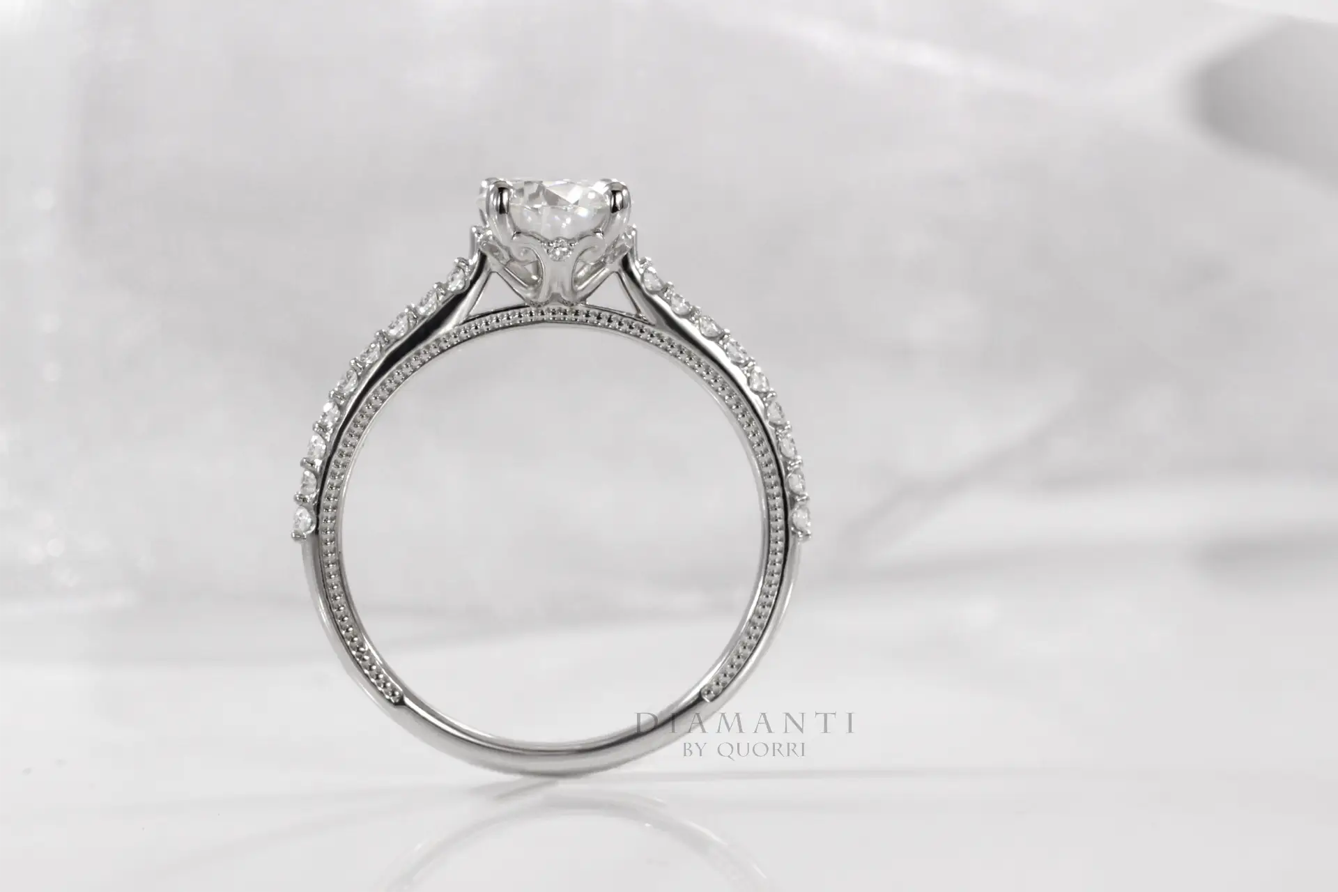 14k white gold antique 1.5ct oval lab created diamond engagement ring Quorri