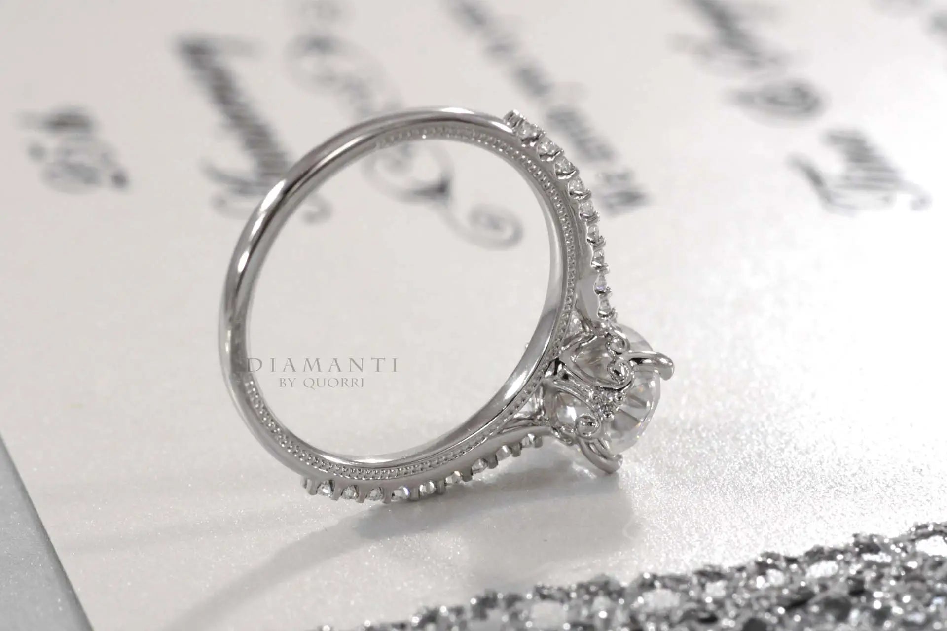 designer vintage accented 2ct oval gold lab diamond engagement ring Quorri