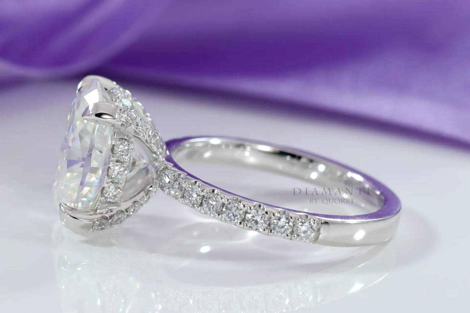 4 claw prong accented 3.5 carat oval lab grown diamond engagement ring Quorri