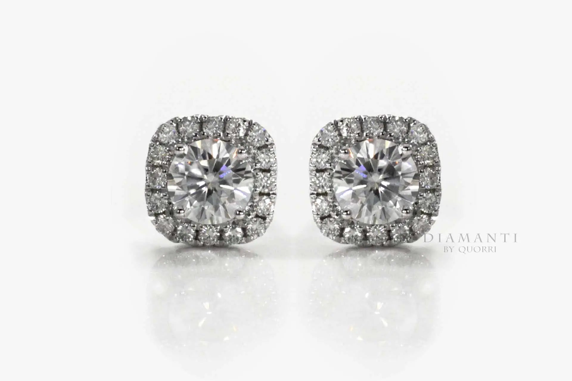 designer cushion halo lab diamond stud earrings Quorri