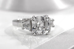 3-Stone 4 Carat Asscher Lab Diamond Engagement Rings