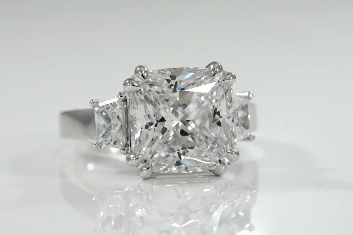 affordable 18k white gold 3 stone 4 carat Radiant lab grown diamond anniversary ring Quorri