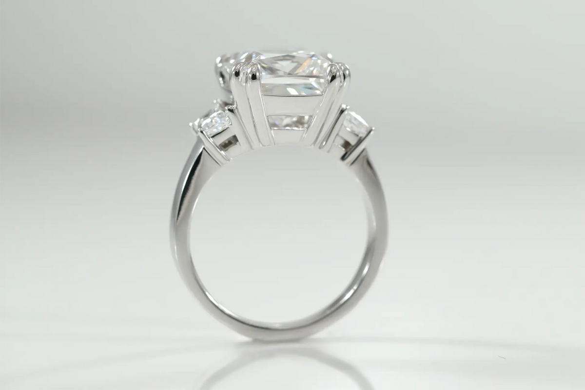 designer 3 stone 4 carat Radiant lab grown diamond anniversary ring Quorri Canada