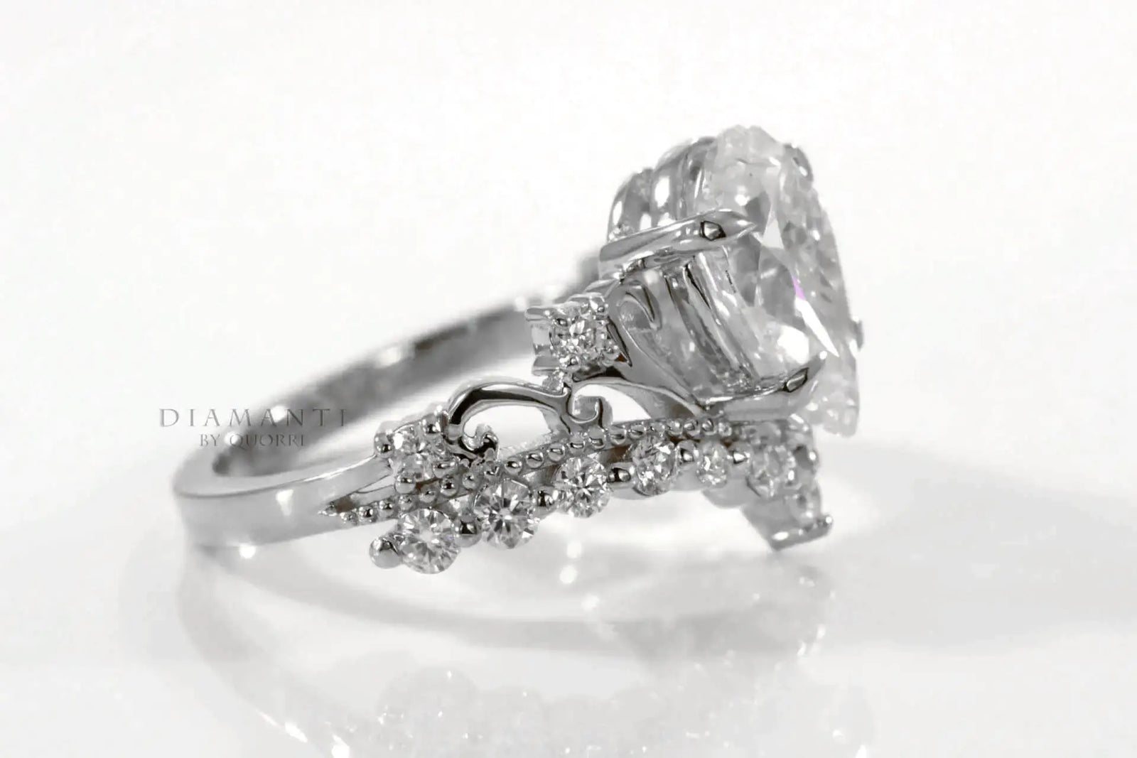 white gold designer vintage claw prong 2.00 carat pear lab diamond engagement ring Quorri