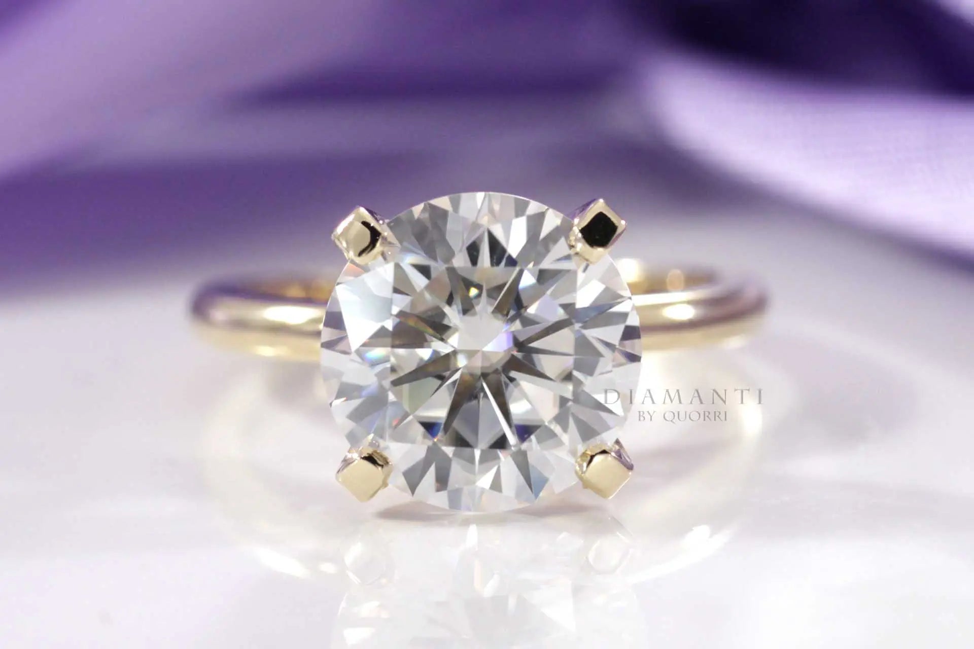 3 carat affordable 18k yellow gold round lab grown diamond engagement ring Quorri