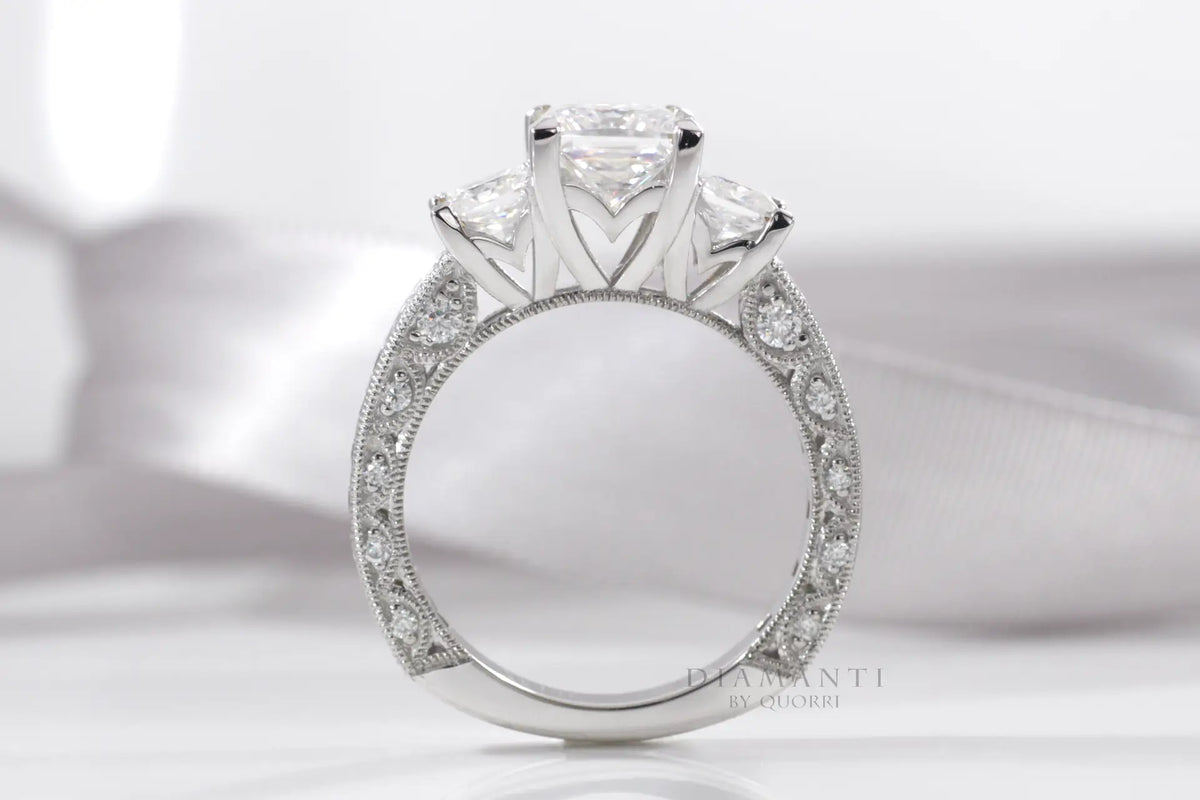 18k white gold 2 carat accented three stone princess lab diamond engagement ring Quorri