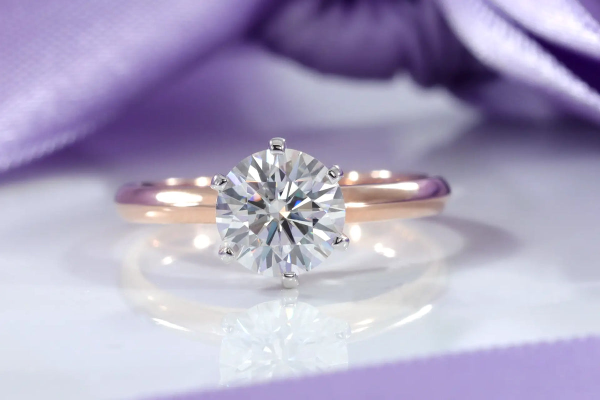 14k Rose gold round lab created solitaire by quorri canada