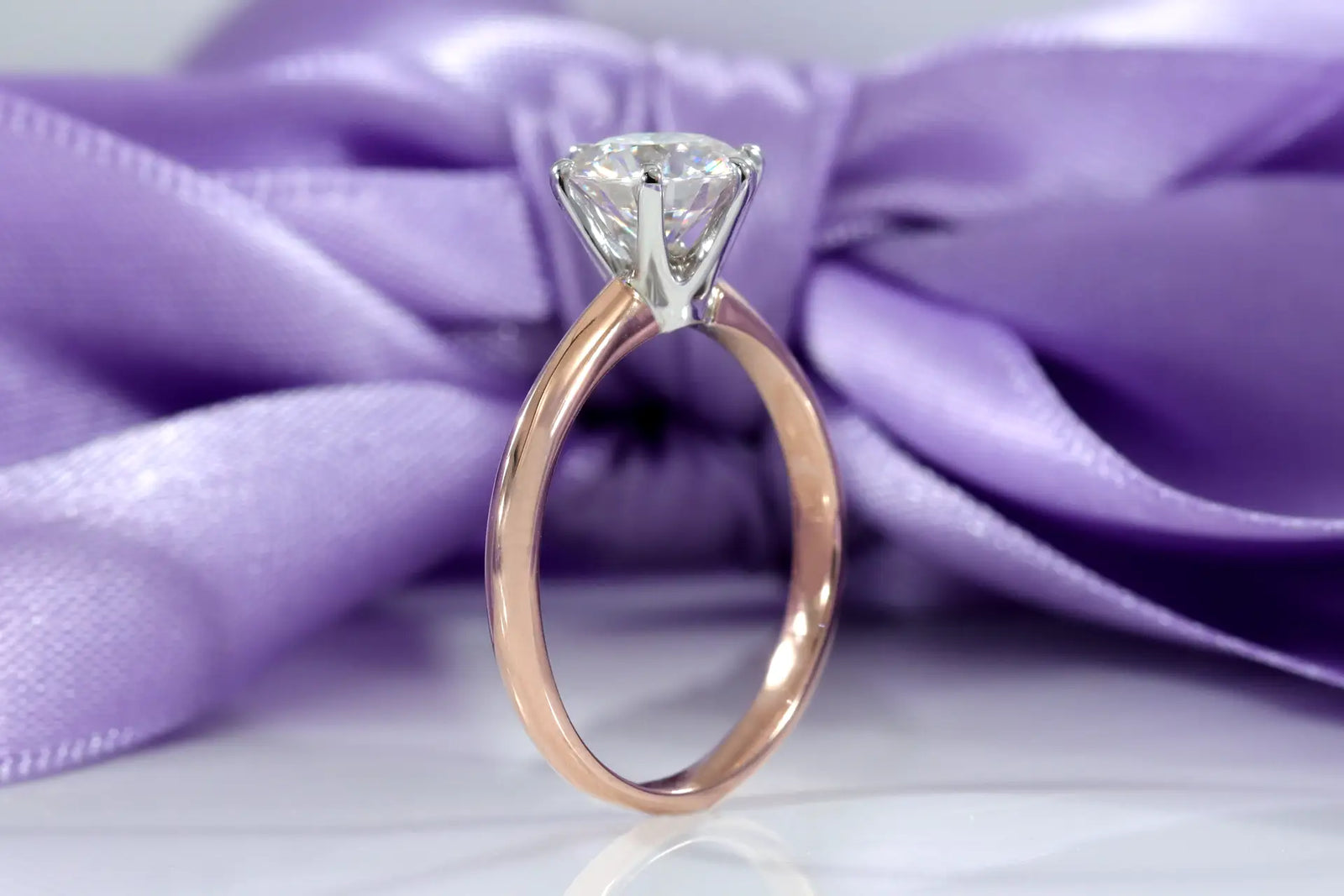 14k Rose and white gold round lab created solitaire by quorri canada