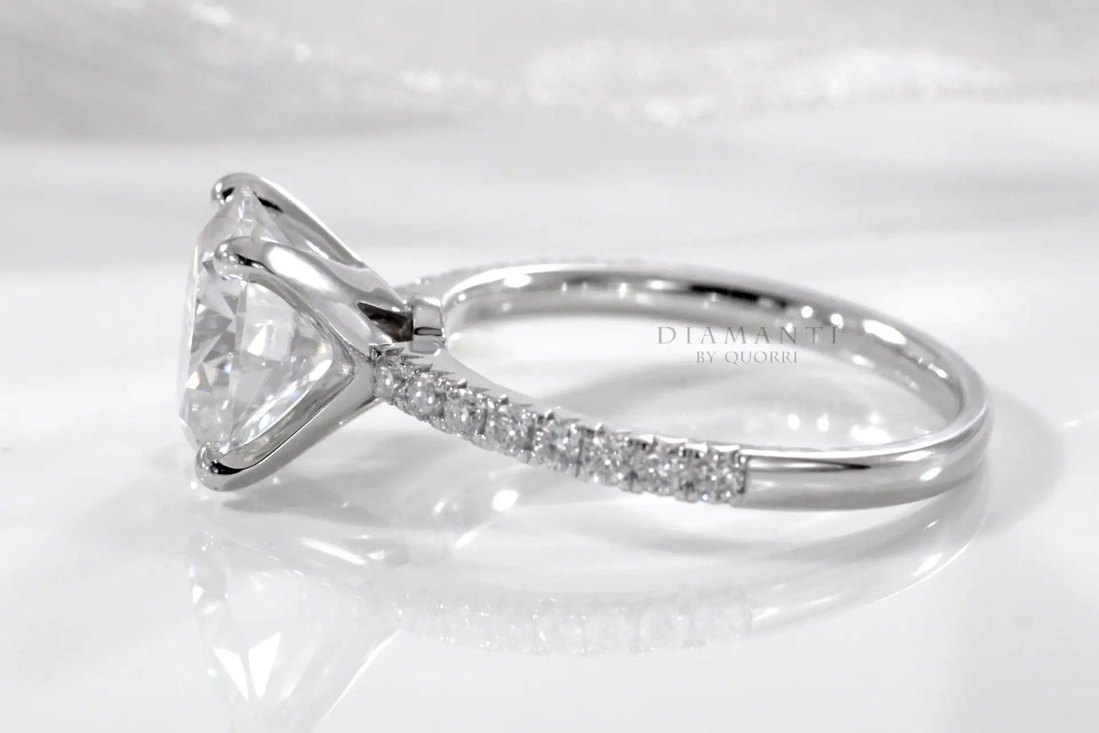 white gold 4 prong accented 2ct round lab diamond engagement ring