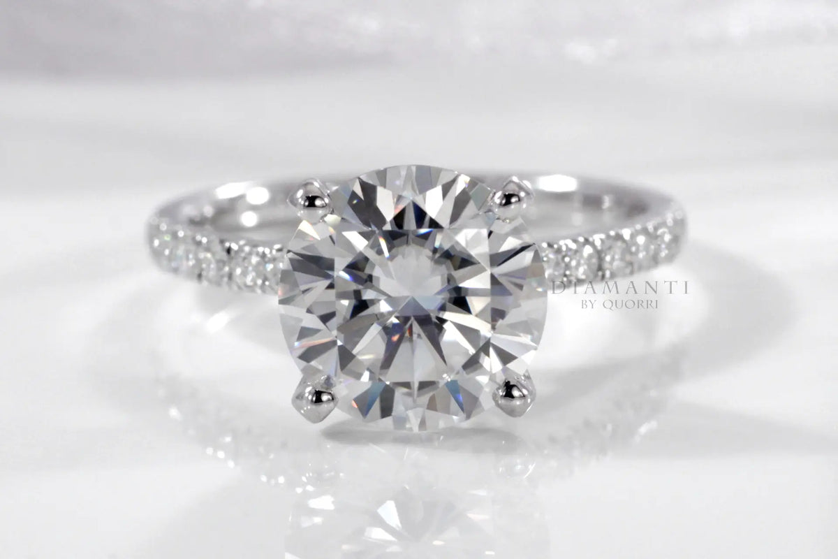 4 prong accented 2ct round lab diamond engagement ring