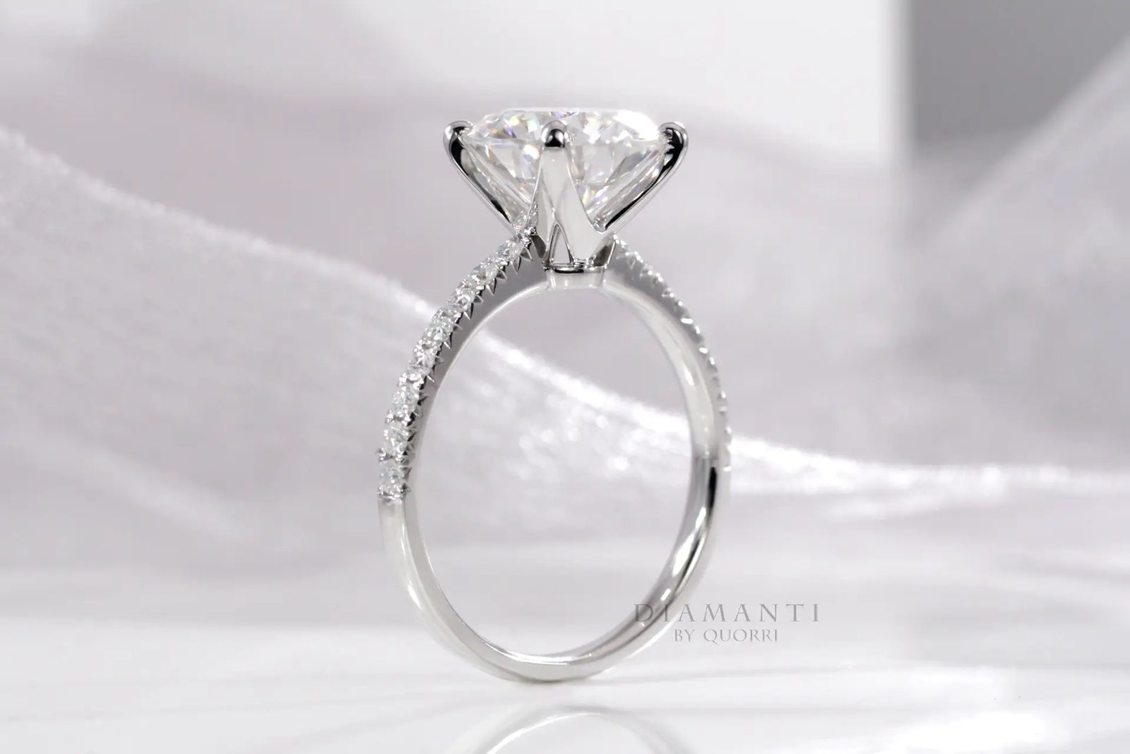 platinum 4 prong accented 2ct round lab diamond engagement ring