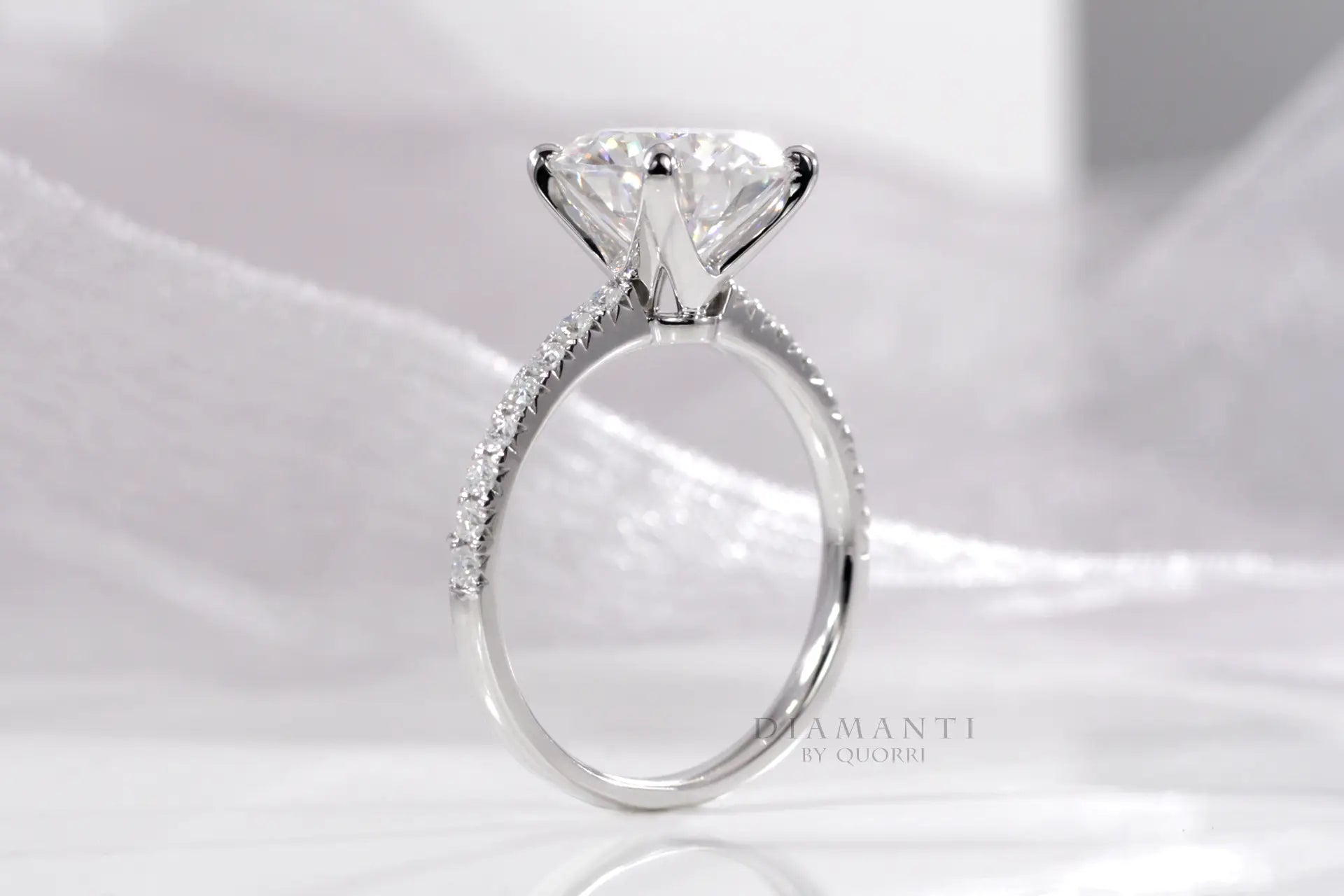 platinum 4 prong accented 2ct round lab diamond engagement ring