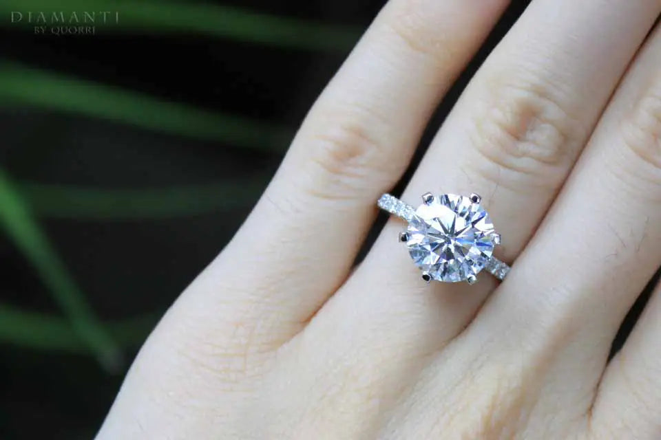 18k white gold six prong accented 3 carat round lab created diamond engagement ring Quorri