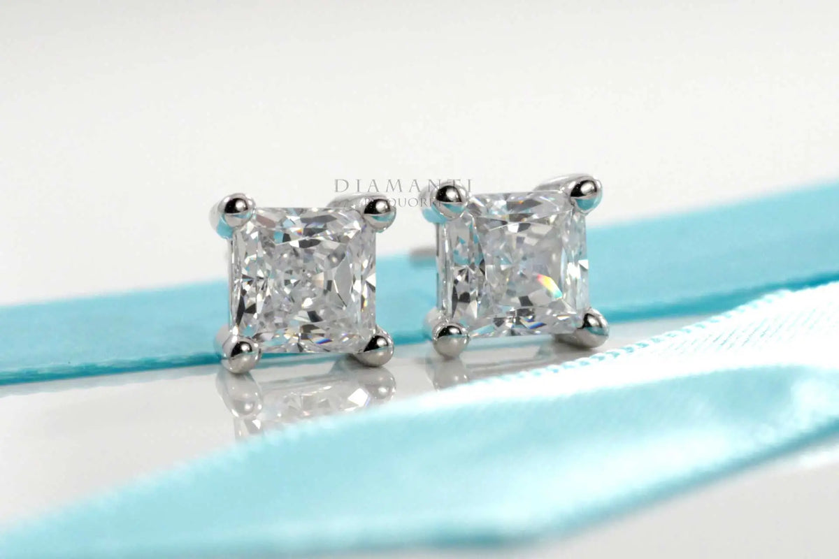 14k 18k white gold designer princess lab grown diamond stud earrings Quorri
