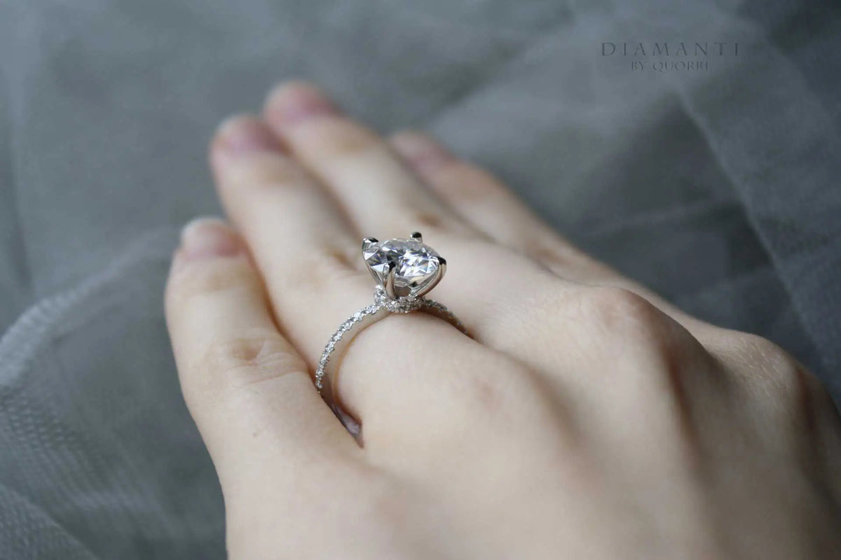 platinum hidden halo 1.5 carat round lab diamond accented engagement ring