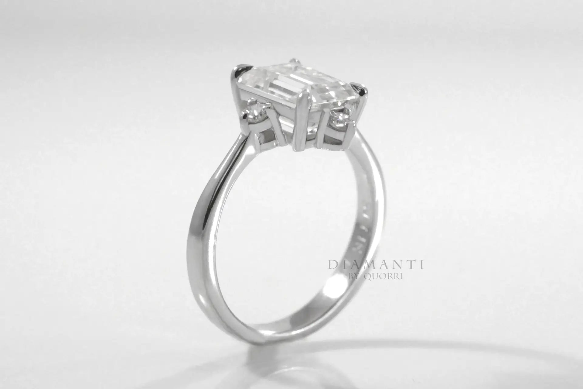 18k white gold vintage halo 2 carat emerald cut lab made diamond engagement ring Quorri Canada