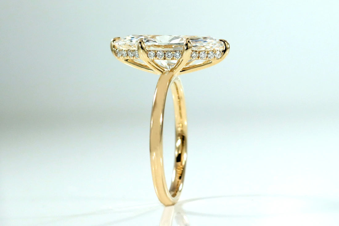 Genesis 3 carat Marquise Lab Diamond Engagement Ring Angled View 14k Yellow Gold Quorri