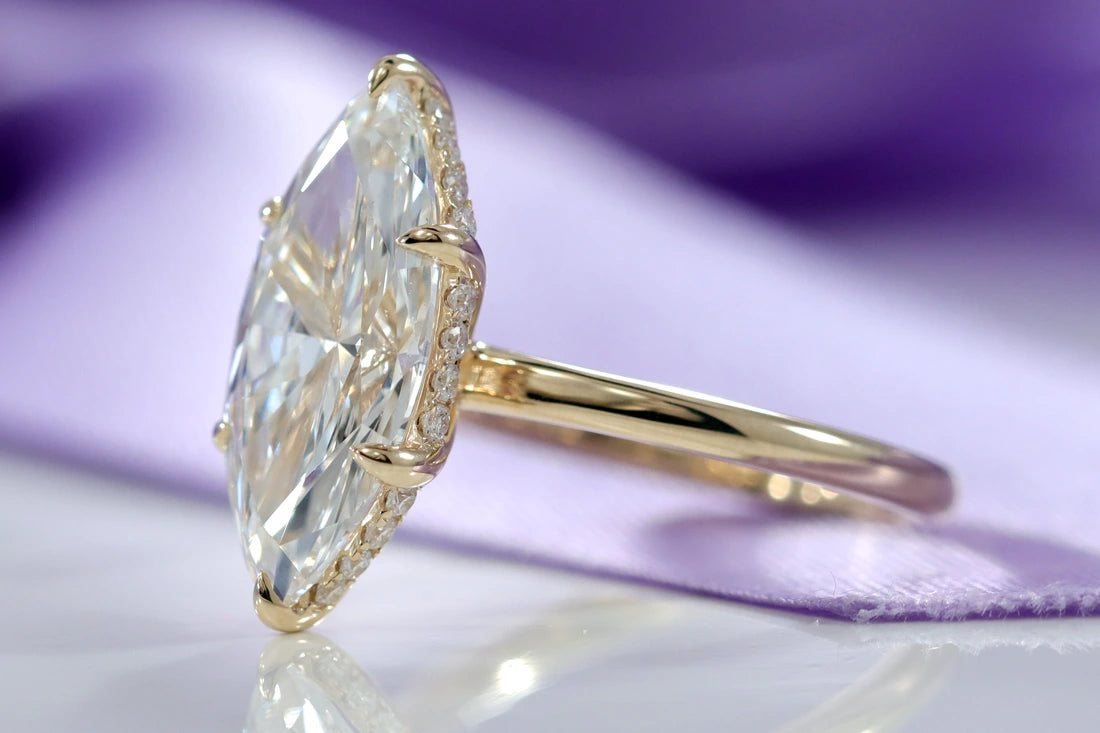 Genesis 4ct Marquise Lab Diamond Under-Halo Engagement Ring 14k Yellow Gold
