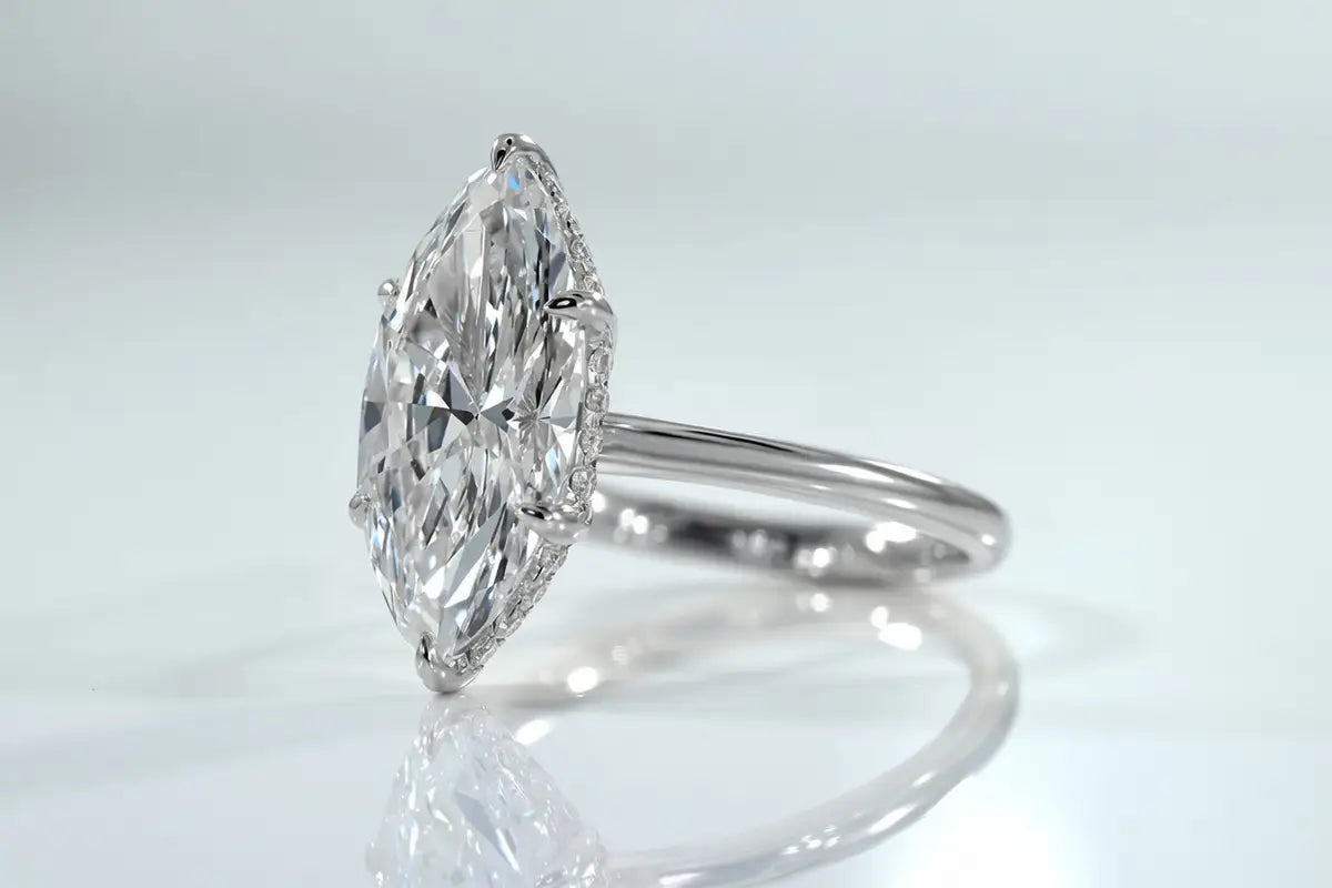 Genesis 3ct Marquise Lab Diamond Under-Halo Engagement Ring 14k White Gold
