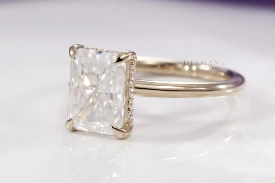 radiant cut under-halo lab grown diamond engagement ring