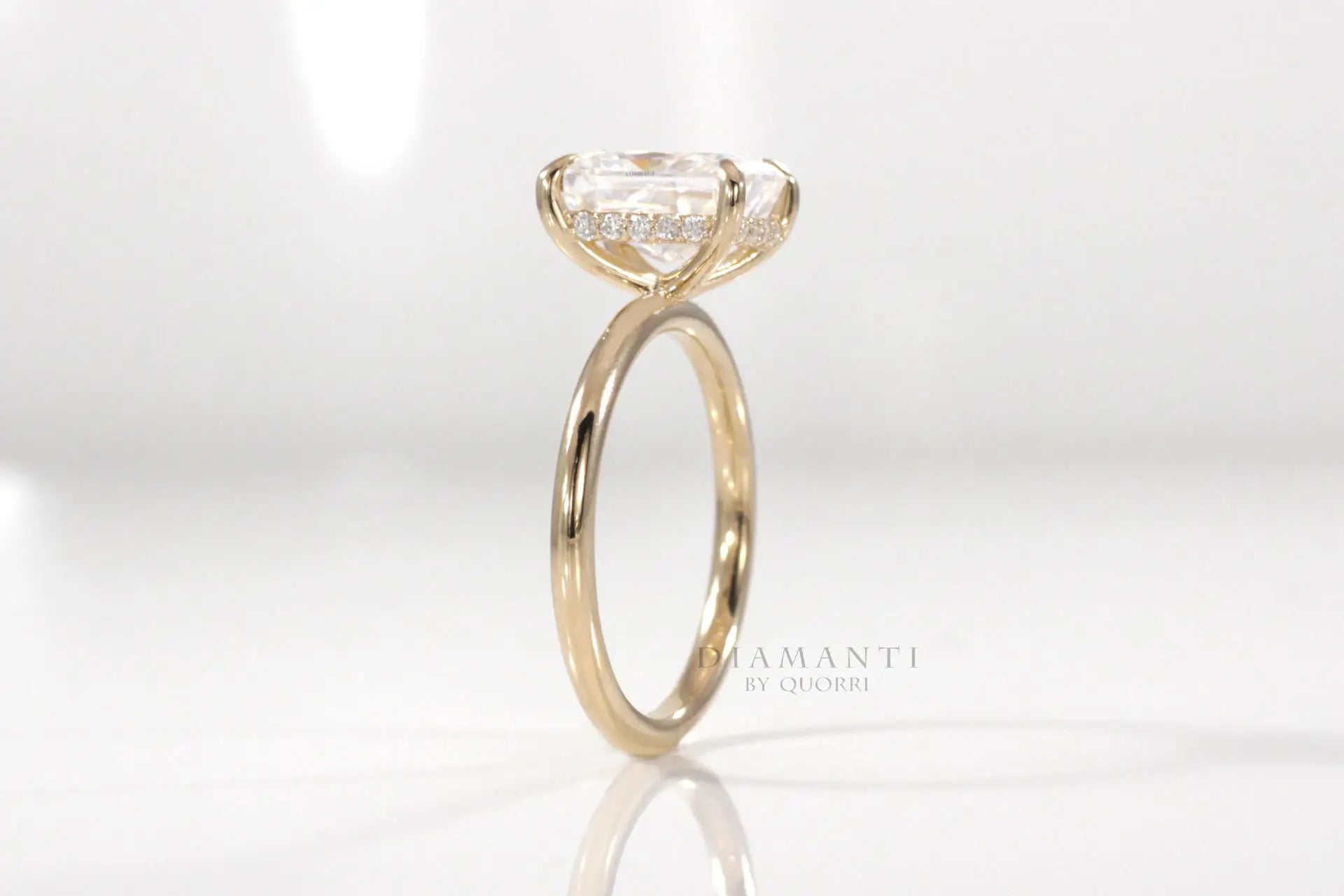 radiant cut under-halo lab grown diamond engagement ring