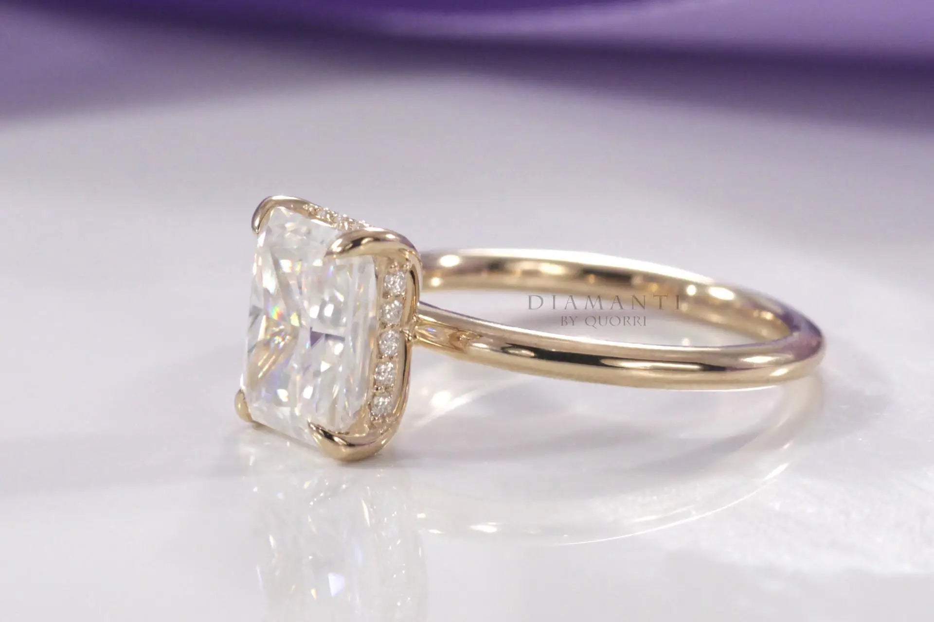 Under-Halo Radiant Cut Lab Grown Diamond Engagement Rings