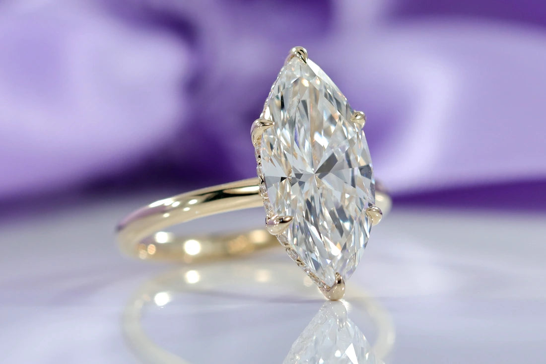 Genesis Marquise Lab Diamond Hidden Halo Setting Detail 14k Yellow Gold