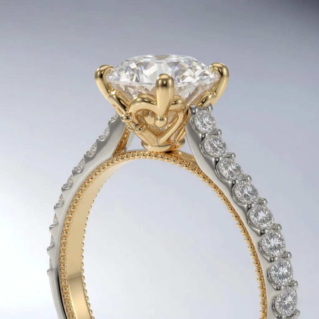 two-tone antique ring with lab diamonds center and accents at Quorri