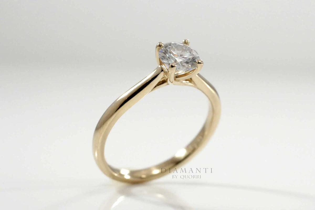 1 carat affordable 4 prong 14k yellow gold lab diamond engagement ring Quorri Canada