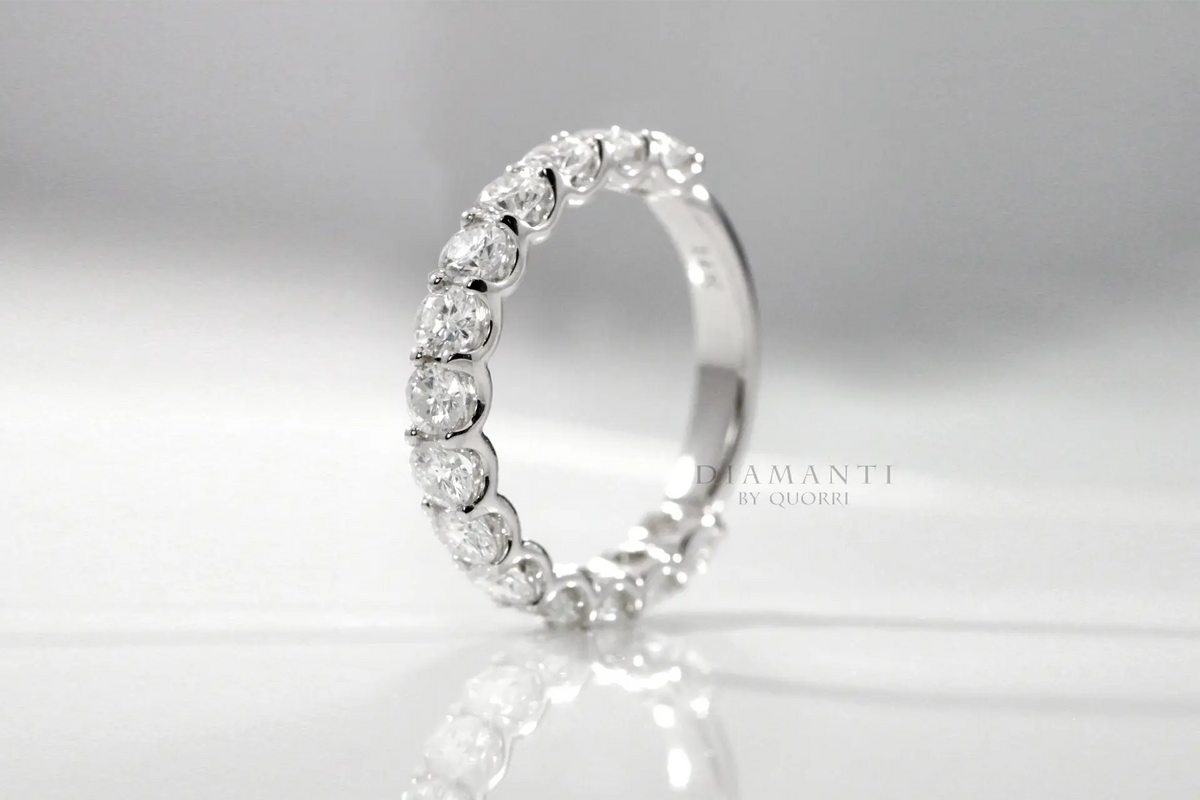 designer 18k white gold three quarter way 3 carat lab grown diamond wedding rings Quorri