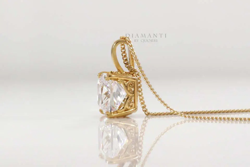 14k yellow gold designer 1.5ct cushion cut lab diamond solitaire pendant Quorri