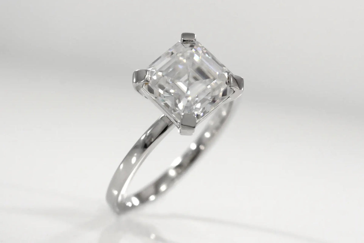 18k white gold 3 carat Asscher lab diamond solitaire engagement ring Quorri