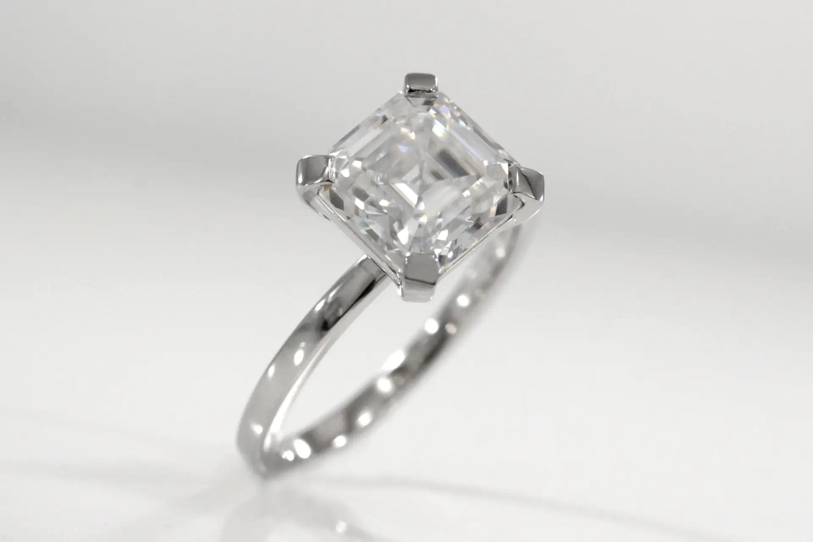 18k white gold 3 carat Asscher lab diamond solitaire engagement ring Quorri