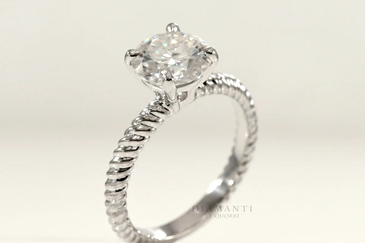 3 carat rope band round lab grown diamond gold engagement ring Quorri