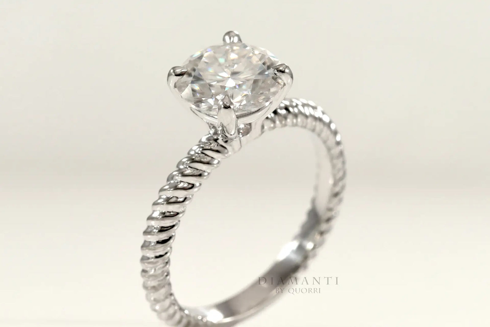 3 carat rope band round lab grown diamond gold engagement ring Quorri