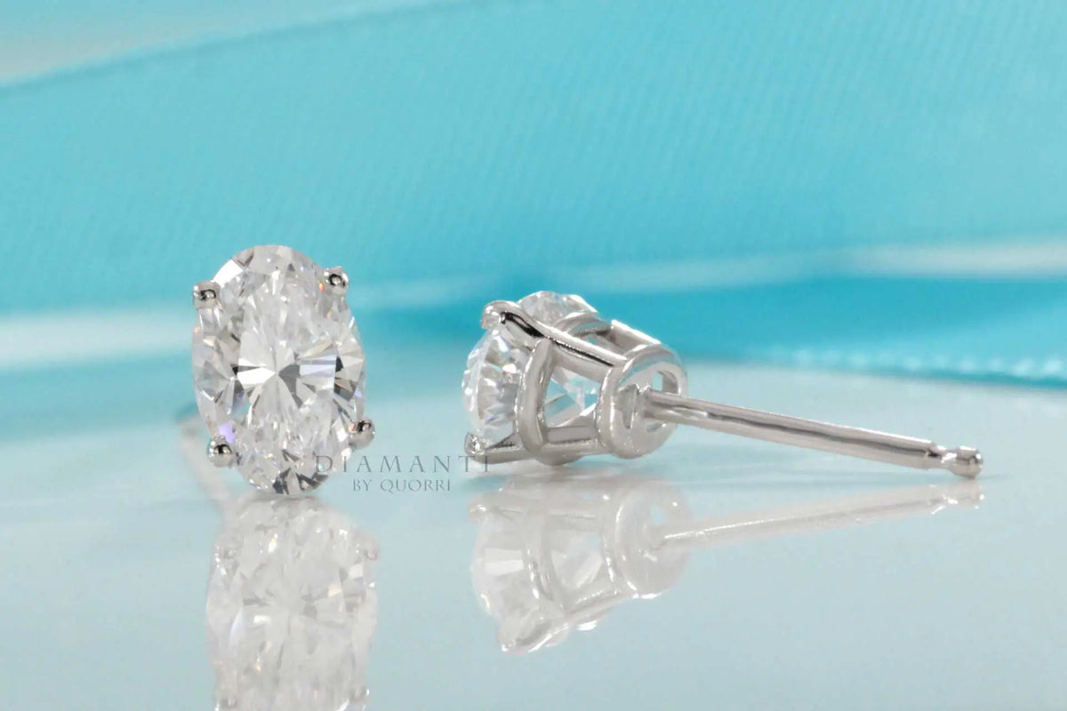 2 carat white gold oval lab diamond stud earrings Quorri Canada