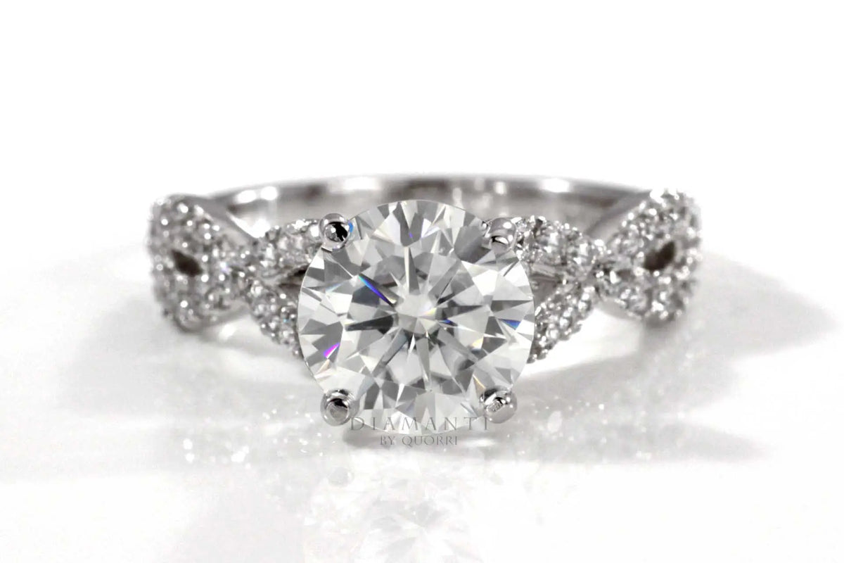 platinum split accented band 2ct round lab diamond engagement ring
