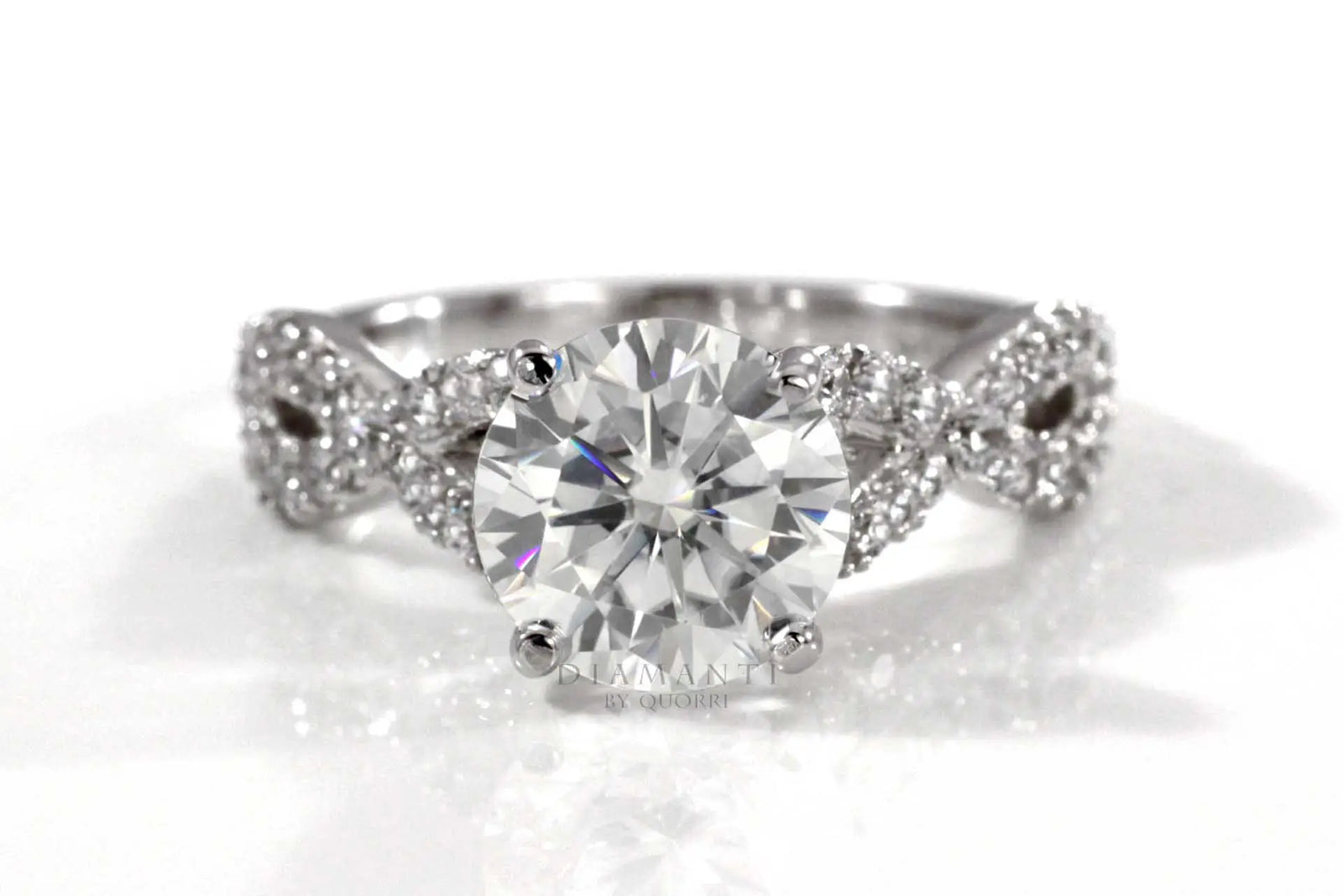 platinum split accented band 2ct round lab diamond engagement ring