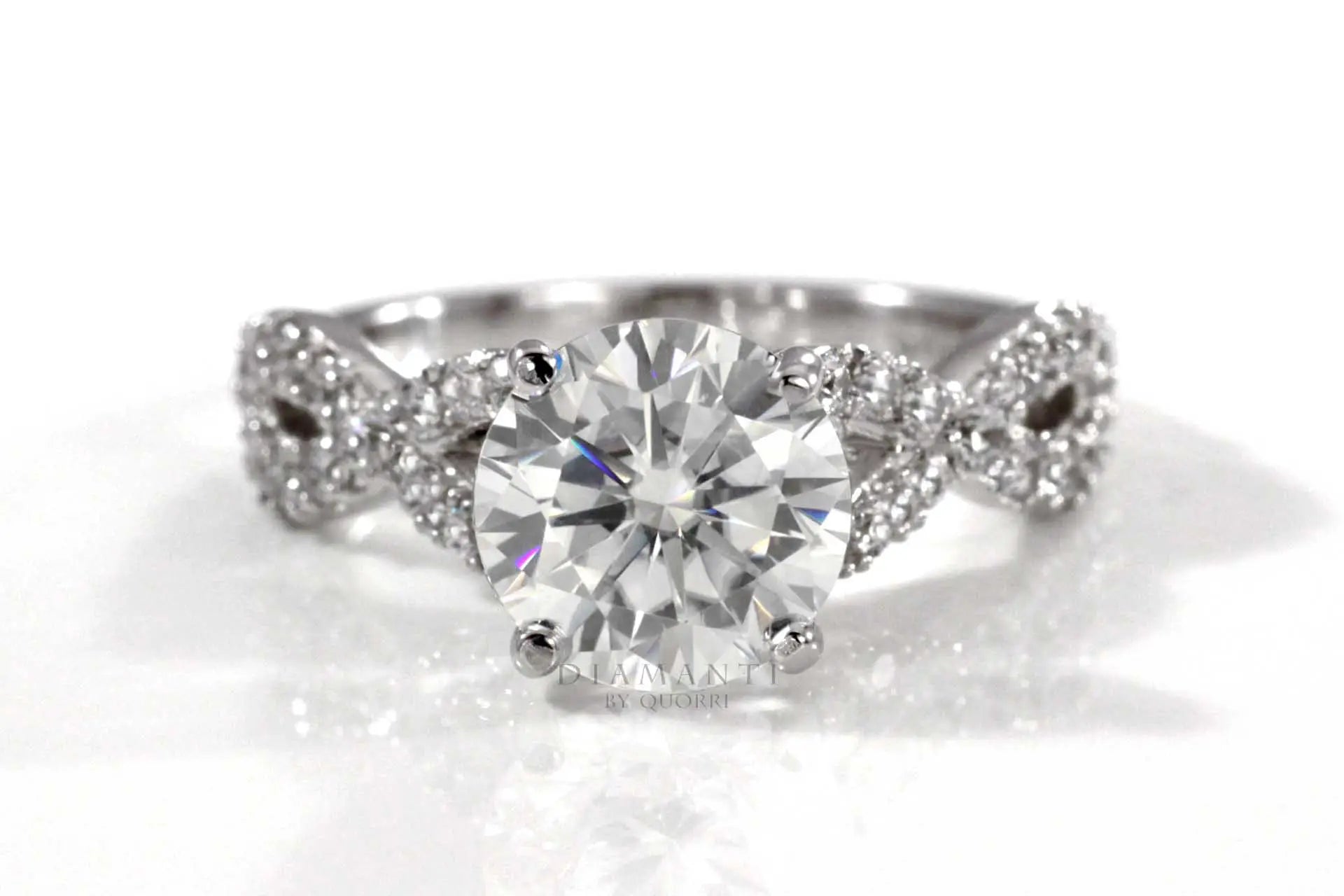 platinum split accented band 2ct round lab diamond engagement ring