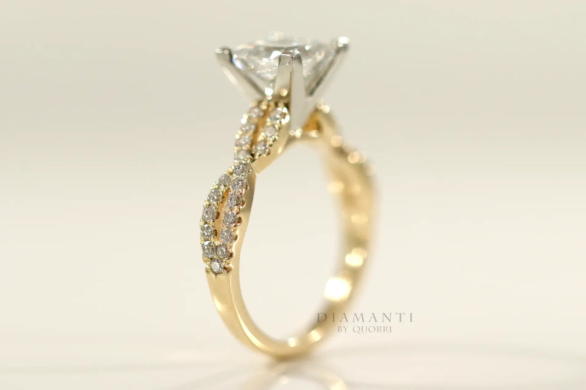two-tone gold accented 2.5 carat princess lab grown diamond engagement ring Quorri 