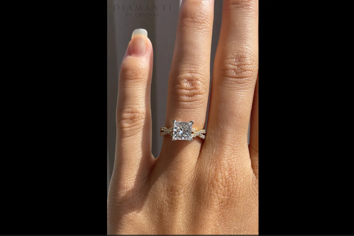 white and yellow gold accented 2 carat princess lab made diamond engagement ring Quorri 