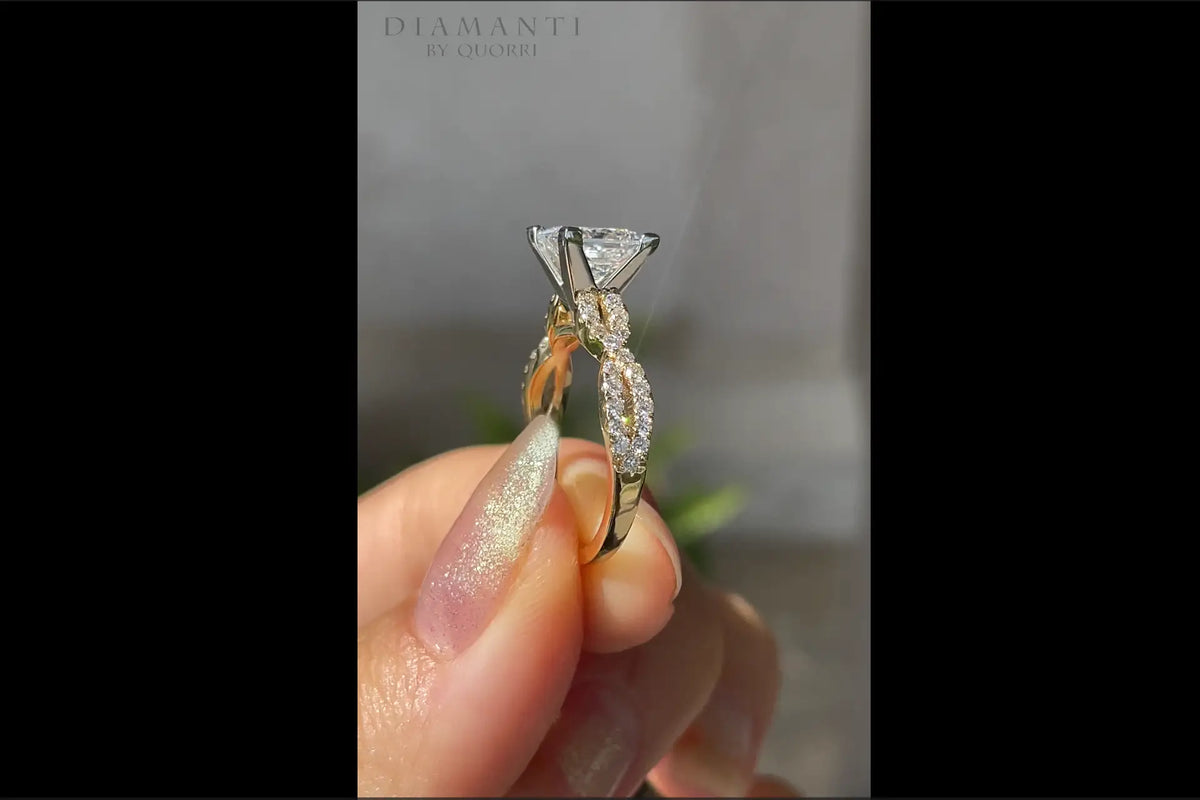 14 white and 14k yellow gold accented 3 carat princess lab diamond engagement ring Quorri 