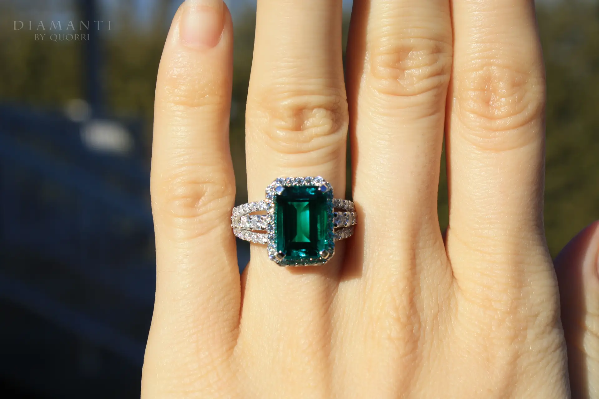 custom lab created emerald diamond rings by quorri canada