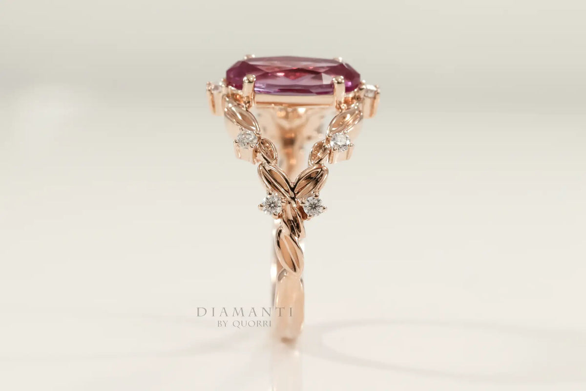 vintage antique rose gold 4 carat lab grown purple alexandrite engagement ring at Quorri