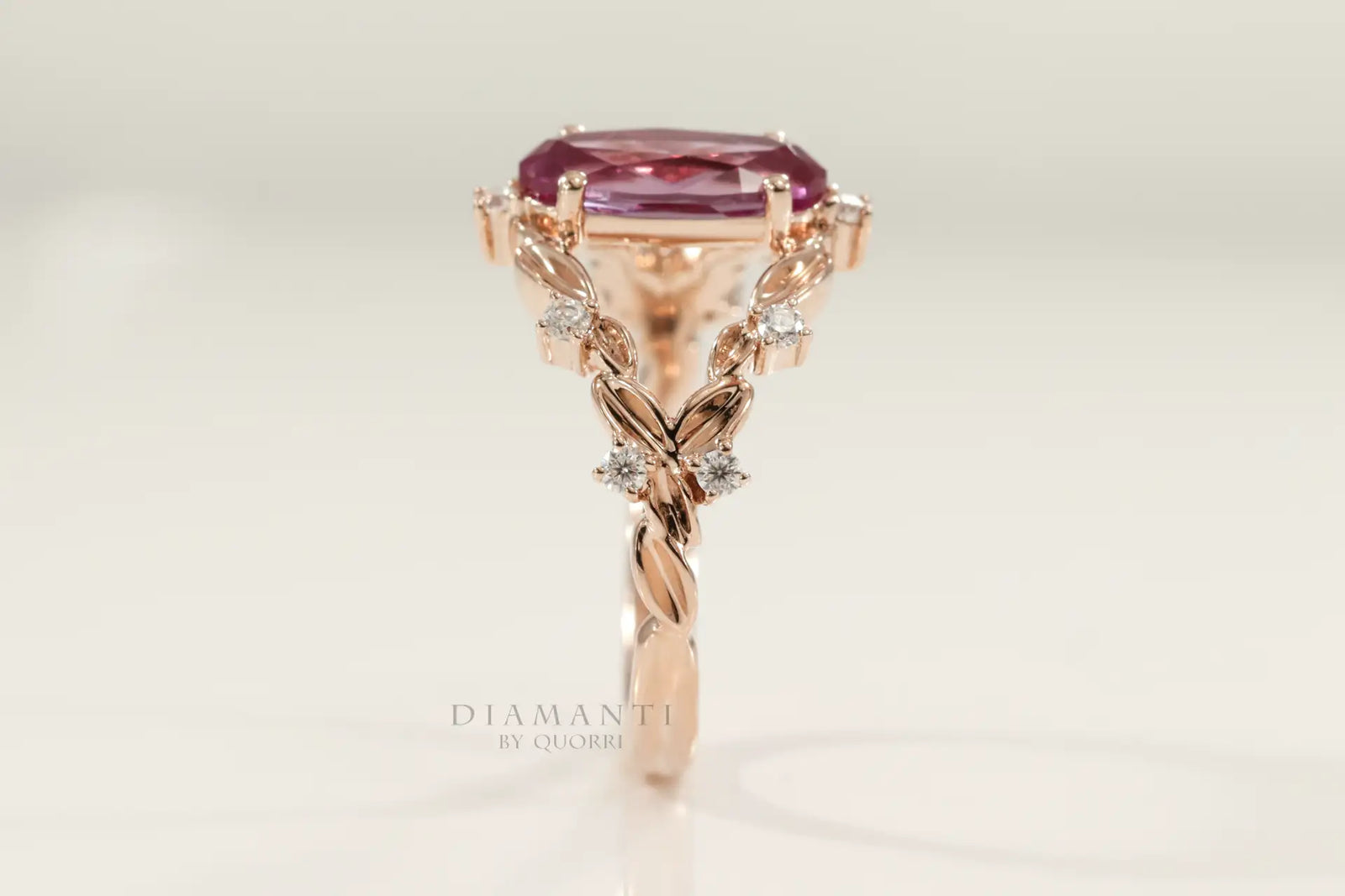 vintage antique rose gold 4 carat lab grown purple alexandrite engagement ring at Quorri