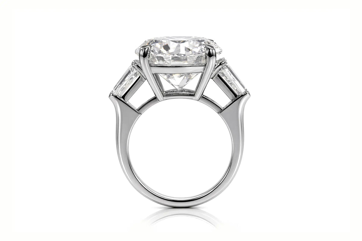 classic 6-carat round and baguette lab diamond platinum engagement ring Quorri Canada 