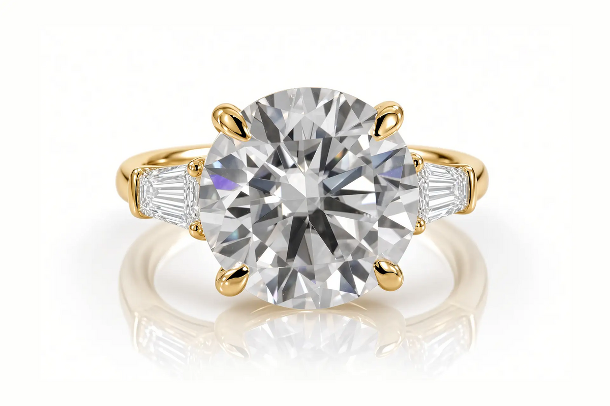 classic 6-carat round and baguette lab diamond anniversary ring Quorri Canada 