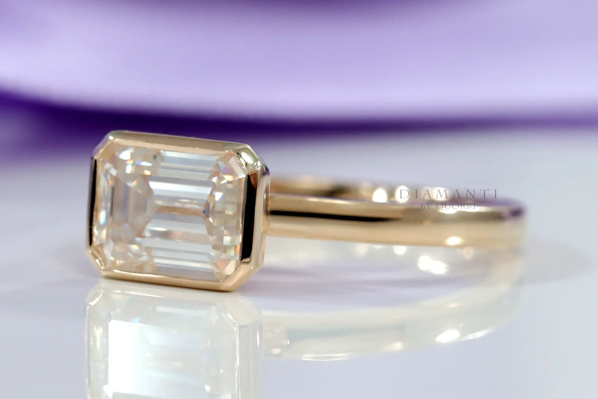 East West Bezel Emerald Cut Lab Diamond Engagement Ring