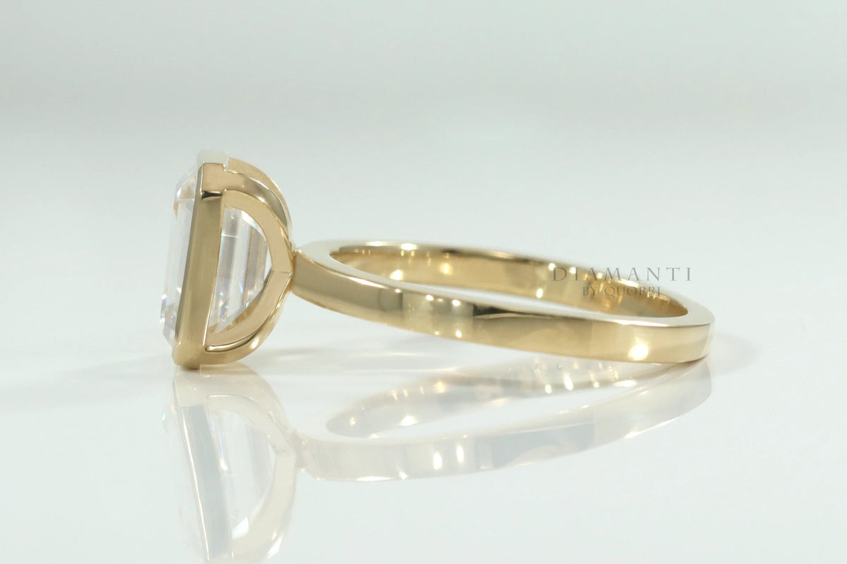18k yellow gold full bezel 2.50 carat emerald cut lab created diamond engagement ring Quorri Canada